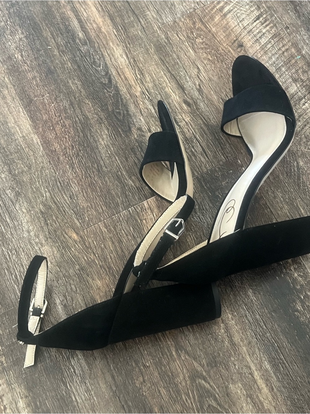 Jessica Simpson Black Suede Block Heel Sandals with Ankle Strap